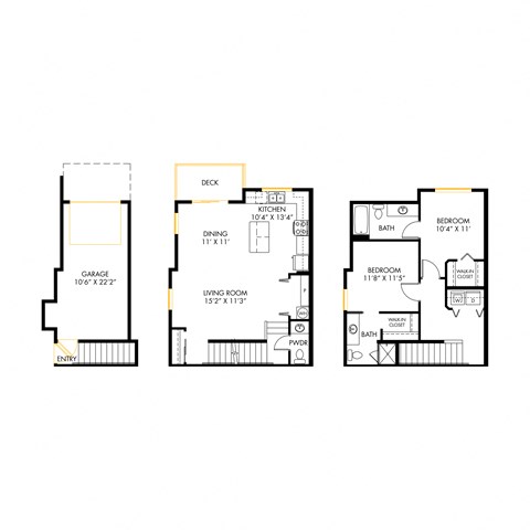 Floor plan for 2 beds, 2 baths, 1294 sqft